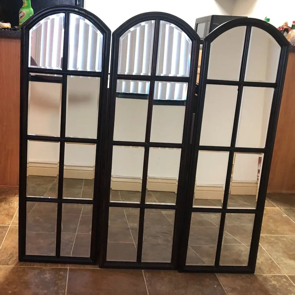 3 ARCHED AGED ANTIQUED 8 PANEL MIRRORS - Picture 11 of 11